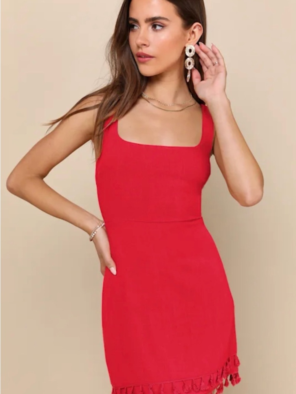 Lulus Feel the Sunshine Red Tassel Mini Dress